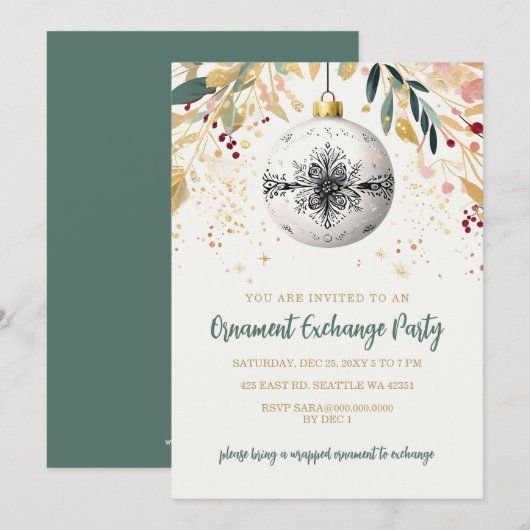 Gouden Kerstversiering Uitwisseling Kerstfeest Kaart (Voorkant / Achterkant)