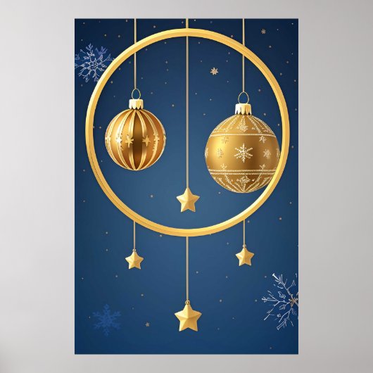 Gouden Kerstversieringen Hangen Poster (Voorkant)
