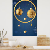 Gouden Kerstversieringen Hangen Poster (Keuken)