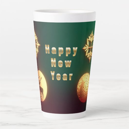 Gouden Kerstversieringen met Rendieren Latte Mok (Voorkant)