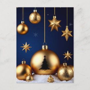 Gouden kerstversieringen tegen donkere achtergrond briefkaart