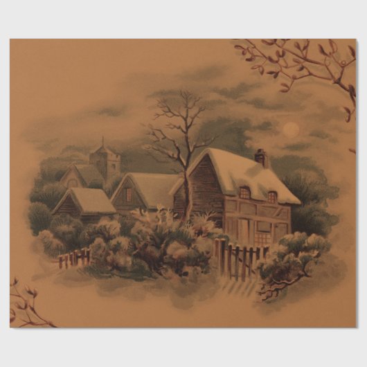 gouden kerstwinterscène cadeaupapier (Vlak)