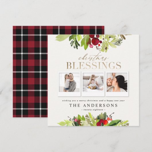 Gouden Kerstzegen multi foto plaid, gebladerte Feestdagenkaart (Voorkant / Achterkant)