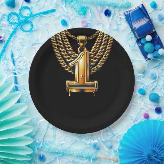 Gouden ketting 1 Drip #1 1e verjaardagsfeestje Papieren Bordje (Feest)