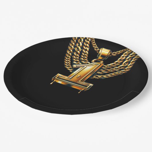 Gouden ketting 1 Drip #1 1e verjaardagsfeestje Papieren Bordje (Gekanteld)