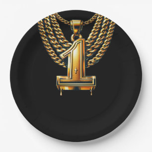 Gouden Ketting 1 Drip #1 1e Verjaardagsfeestje Papieren Bordje