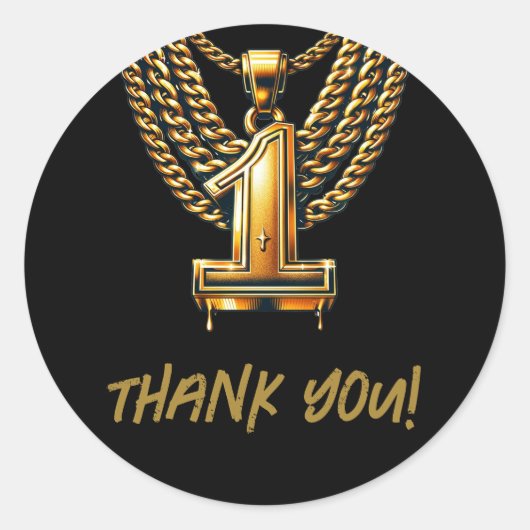 Gouden ketting 1 Drip 1E verjaardagsfeestje Ronde Sticker (Voorkant)