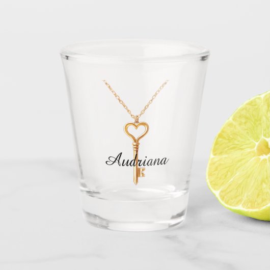 Gouden Ketting Hart Hanger Sleutel Shot Glas (Voorkant)
