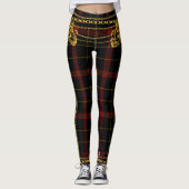 Gouden ketting Trim Rood Zwart Tartan Plaid Leggings (Voorkant)