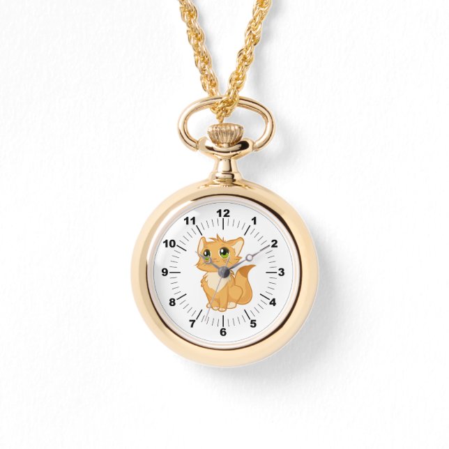 Gouden Kettingen horloge - Schattige Cat (Voorkant)