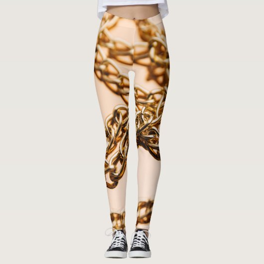 Gouden Kettingen, Reflecterende Oppervlakte Luxe. Leggings (Voorkant)