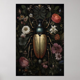 Gouden Kever In Donkere Bloementuin, Sombere Bug Poster