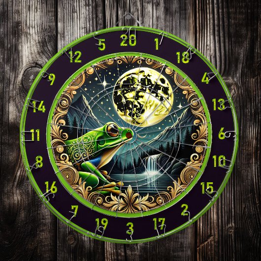 Gouden kikker springt in rustieke perfectie dartbord