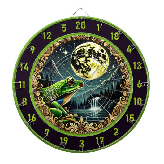 Gouden kikker springt in rustieke perfectie dartbord (Voorkant)