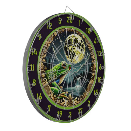 Gouden kikker springt in rustieke perfectie dartbord (Voorkant Links)