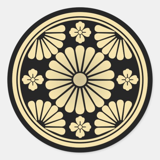 Gouden Kiku Bloem Ronde Sticker (Voorkant)