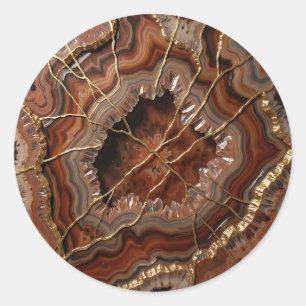 Gouden Kintsugi Agate Plak Luxe Mineraal Ronde Sticker