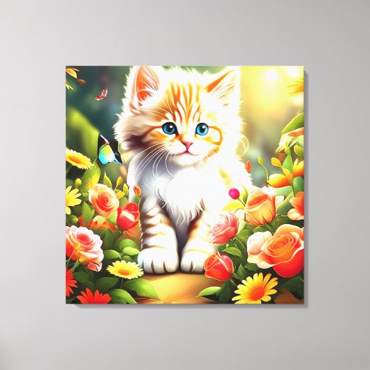 Gouden Kitten in Bloei" Canvas Afdruk (Voorkant)