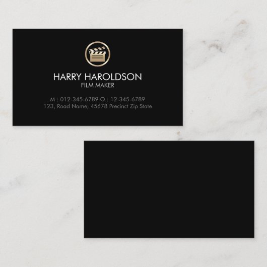 Gouden Klapperboard Icon Film Director Beeldende K Visitekaartje (Voorkant / Achterkant)