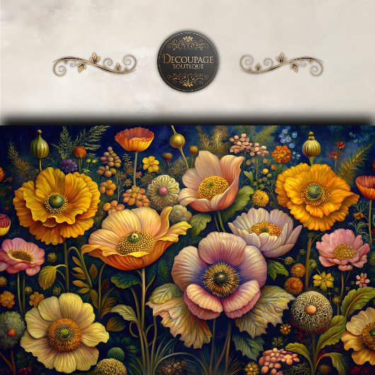 Gouden Klaprozen Tuin Bloemendecoupage Tissuepapier