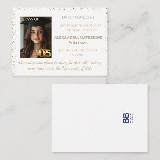 Gouden Klasse van 2025 Afstuderen Aankondiging Kaa (Voorkant / Achterkant)