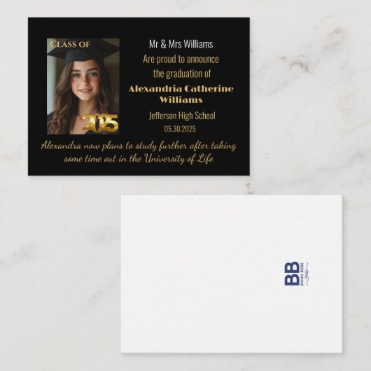 Gouden Klasse van 2025 Afstuderen Aankondiging Kaa (Voorkant / Achterkant)