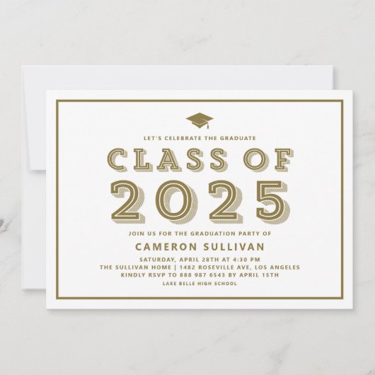 Gouden Klasse van 2025 Pet Retro Afstuderen Kaart (Voorkant)