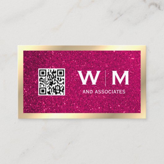 Gouden Klassiek Monogram | QR CODE | Glitter Visitekaartje (Voorkant)