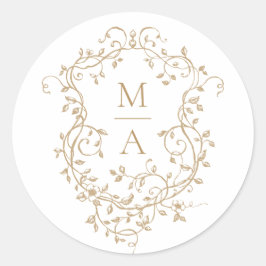 Gouden Klassieke Bloemenkam Monogrammen Ronde Sticker