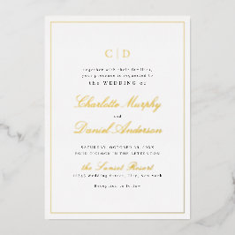 Gouden Klassieke Elegantie Script Monogram Huwelij Folie Uitnodiging