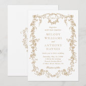 Gouden Klassieke Victoriaans Franse Bloemenbruilof Kaart (Voorkant / Achterkant)