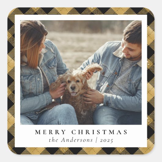 Gouden Klassieker Elegant Vrolijk Kerstfeest Custo Vierkante Sticker (Voorkant)