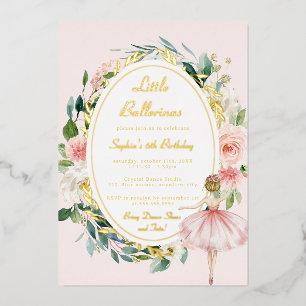 Gouden Kleine Ballerina Bloemen Kinderen Verjaarda Folie Uitnodiging