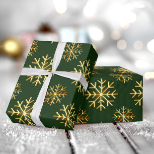 Gouden Kleur 3D Sneeuwvlok Donkergroen Kerstcadeau Cadeaupapier
