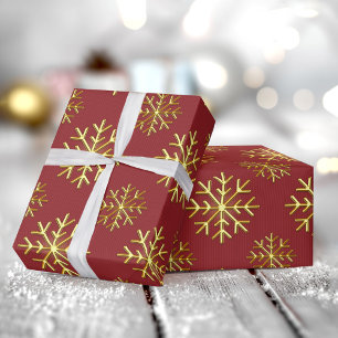 Gouden Kleur 3D Sneeuwvlok Rode Kerstcadeau Cadeaupapier