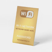 Gouden kleur Aangepast WiFi-netwerkwachtwoord Reclamebord Met Voetstuk (Voorkant)
