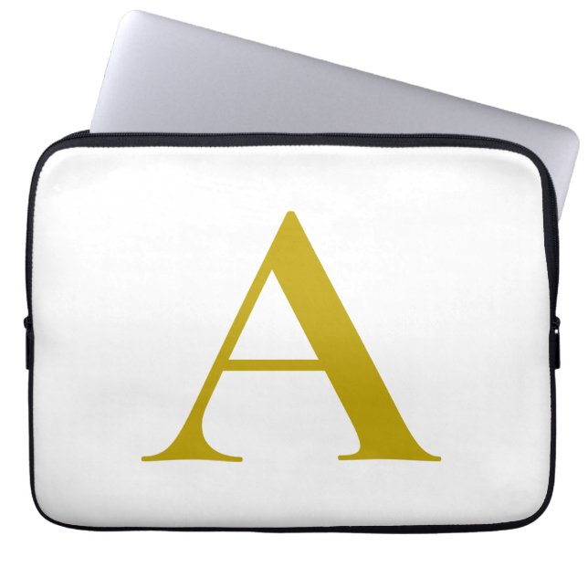 Gouden Kleur Aangepaste Monogram Eerste Letter Een Laptop Sleeve (Voorkant)