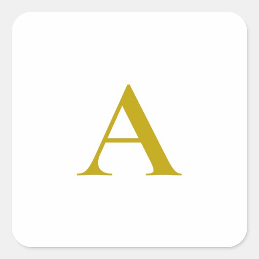 Gouden Kleur Aangepaste Monogram Eerste Letter Een Vierkante Sticker (Voorkant)