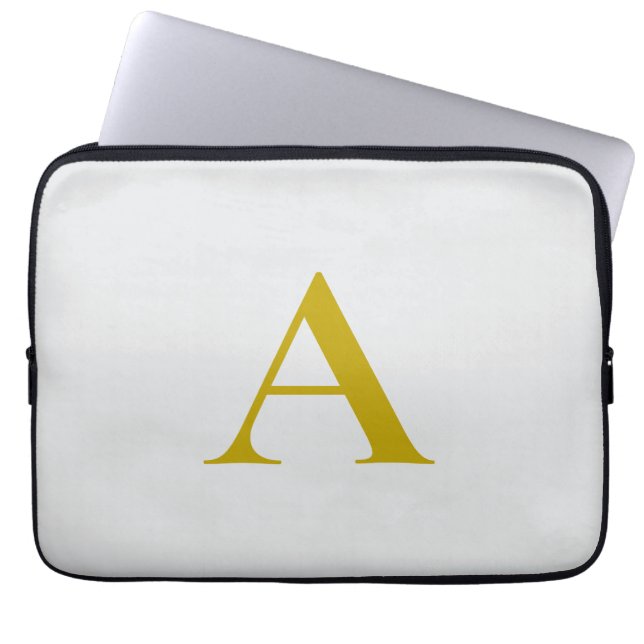 Gouden kleur aangepaste monogram initiaal letter laptop sleeve (Voorkant)
