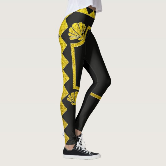 Gouden kleur abstracte bloemenkunst leggings (Rechts)