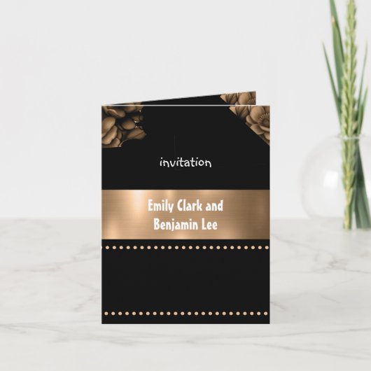 gouden kleur bloem bruiloft Gevouwen Uitnodiging (Voorkant)