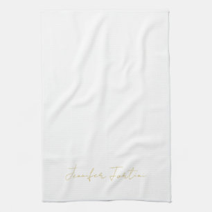 Gouden Kleur Calligrafie Elegante Eenvoudige Naam Theedoek