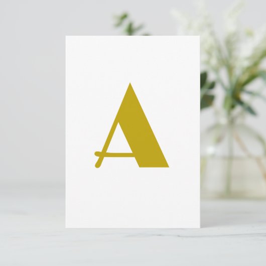 Gouden kleur Custom Monogram Initiaal Letter Plain RSVP Kaartje (Staand voorkant)