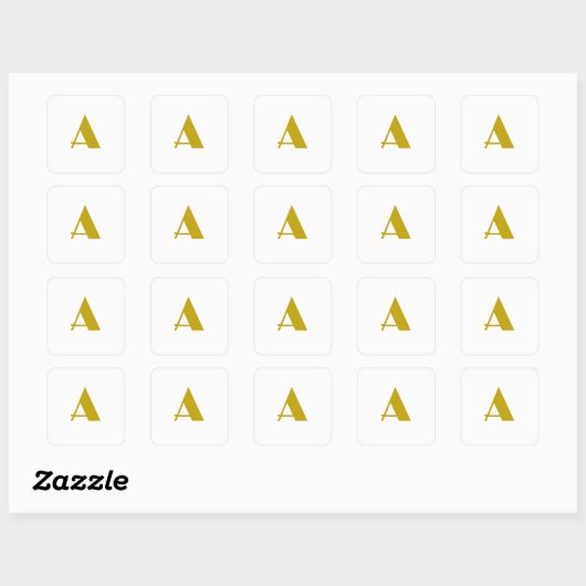 Gouden kleur Custom Monogram Initiaal Letter Plain Vierkante Sticker (Vel)