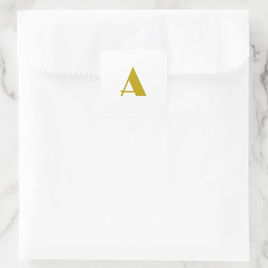 Gouden kleur Custom Monogram Initiaal Letter Plain Vierkante Sticker (Tas)