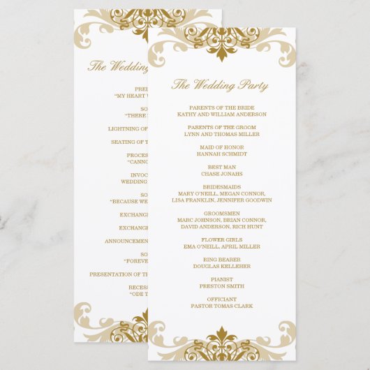 Gouden Kleur Elegante Ironworks Bruiloft Rackcard Programmakaart (Voorkant / Achterkant)