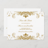 Gouden Kleur Elegante Ironworks Bruiloft Save the Aankondigingskaart (Voorkant / Achterkant)