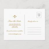 Gouden Kleur Elegante Ironworks Bruiloft Save the Aankondigingskaart (Achterkant)