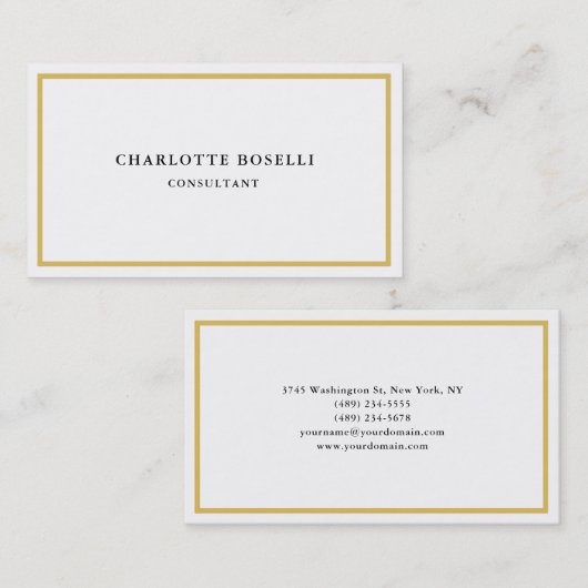 Gouden Kleur Grenzen Wit Minimalistische Professio Visitekaartje (Voorkant / Achterkant)