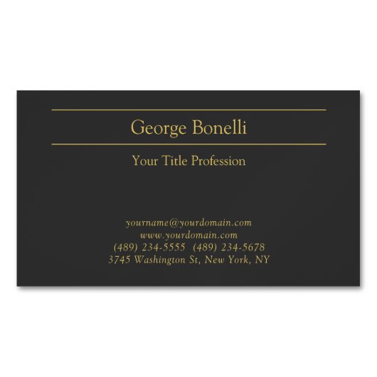 Gouden Kleur Grijs Klassiek Persoonlijk Pas Chic a Magnetisch Visitekaartje (Voorkant)